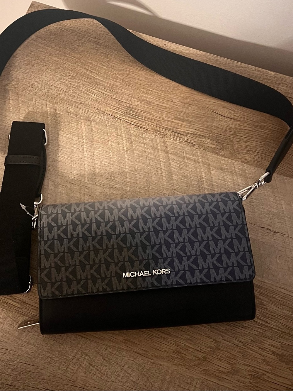 Michael Kors Black and Gray MK Logo Messenger Bag